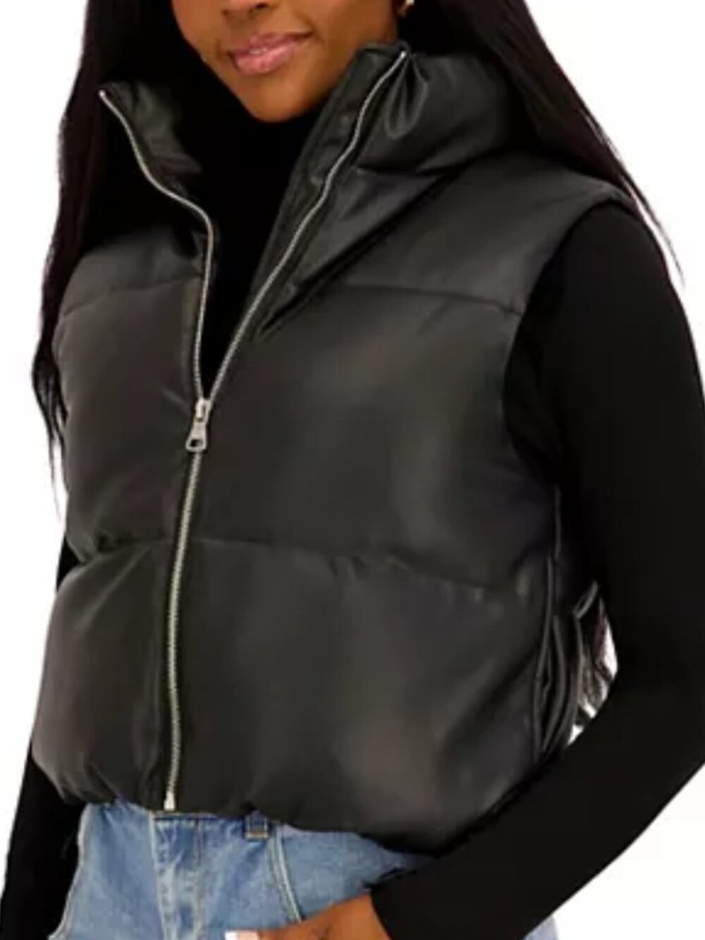 Juniors' madden girl Cropped Puffer Vest, Black, XL